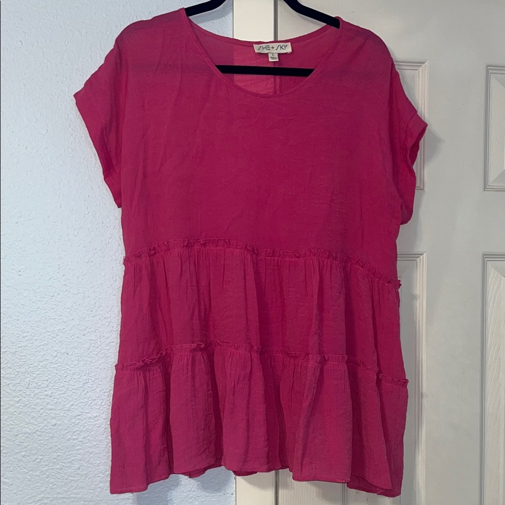 She + Sky Fuchsia Tiered Blouse
